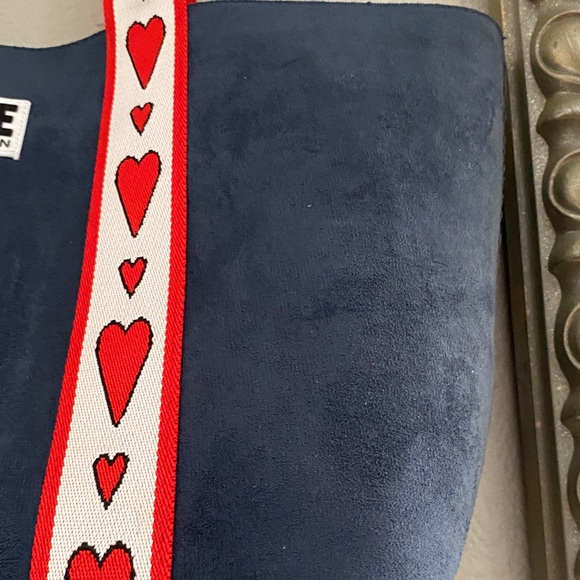Brighton Navy Tote with Red Heart-Patterned Straps - Picture 3 of 5